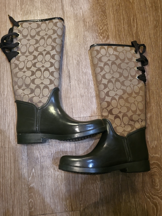 Coach Shoes - Coach Signature Canvas and Rubber Rain Boots in Forest Green